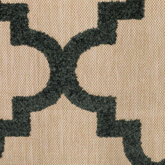 8' X 11' Geometric Stain Resistant Indoor / Outdoor Area Rug - Beige / Black