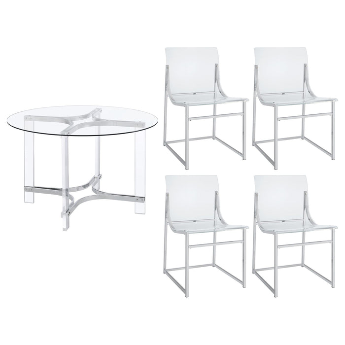 Uptown - 5 Piece Round Dining Set - Chrome Furniture Max