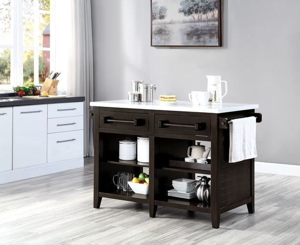 Darwid - Kitchen Island - Marble Top Top & Espresso ACME