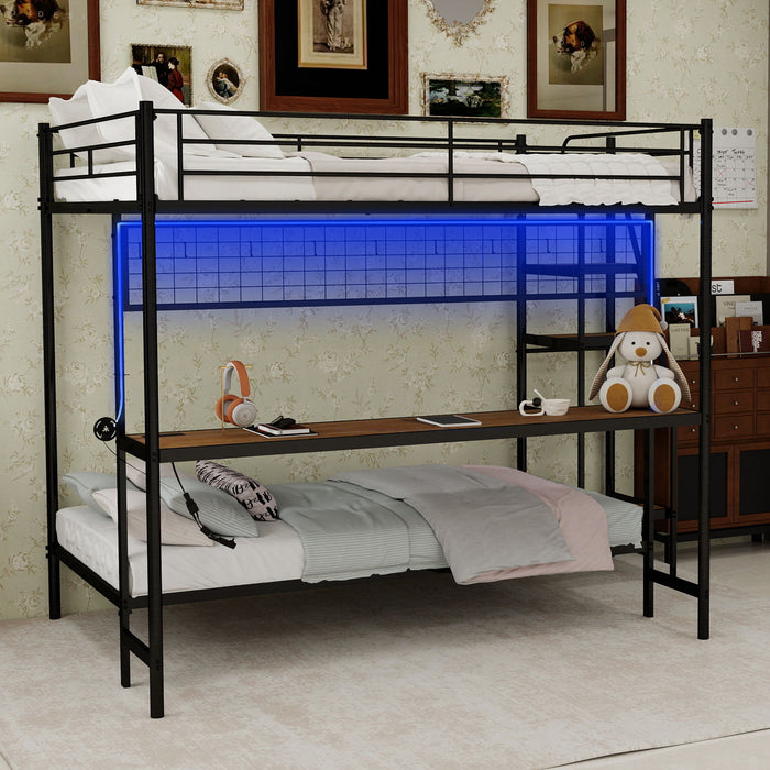 Bunk Bed With Built In Desk And LED Lighting Home Essentials