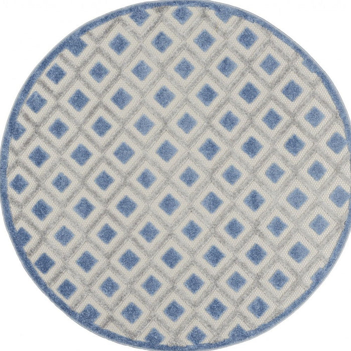 5' Round Round Geometric Indoor / Outdoor Area Rug - Blue / Gray