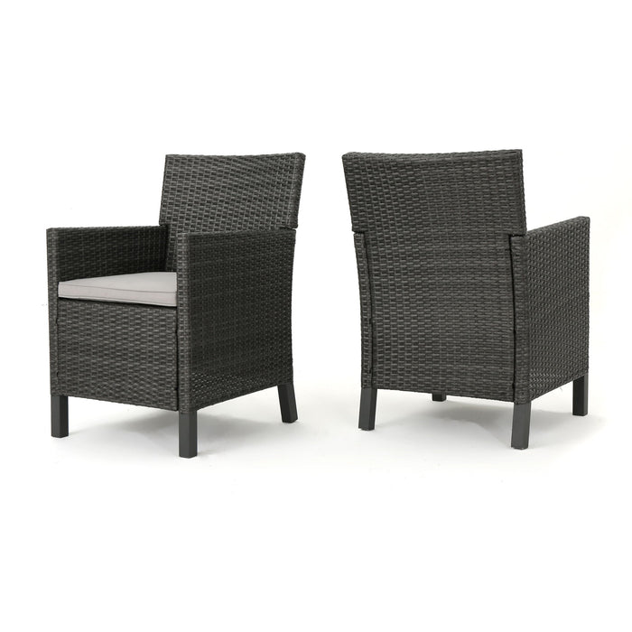 Outdoor Rattan Dining Chair With Straight Legs And Sloped Arms