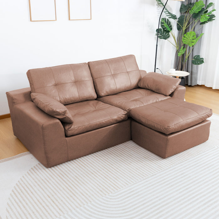 L - Shaped Modular 2 Seater Sofa With Movable Ottoman And High Density Sponge Cushions For Living Room Home Essentials