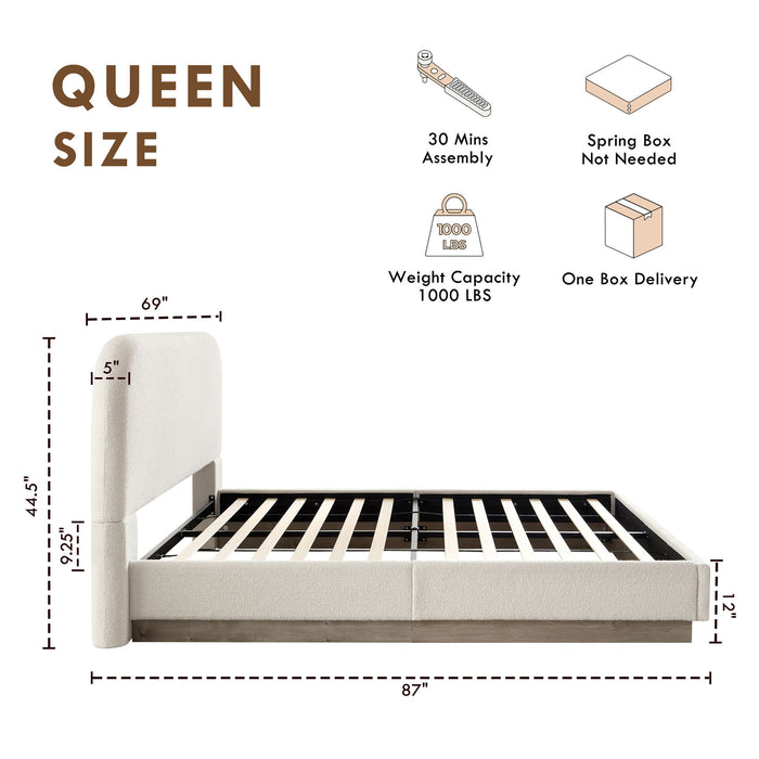 Linton - Queen Size Upholstered Platform Bed - Cream White / Light Grey / Camel Oak House & Home Furniture