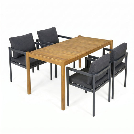 5 Piece Outdoor Patio Dining Set With Table, Chairs With Cushions - Gray / Light Teak Noble House