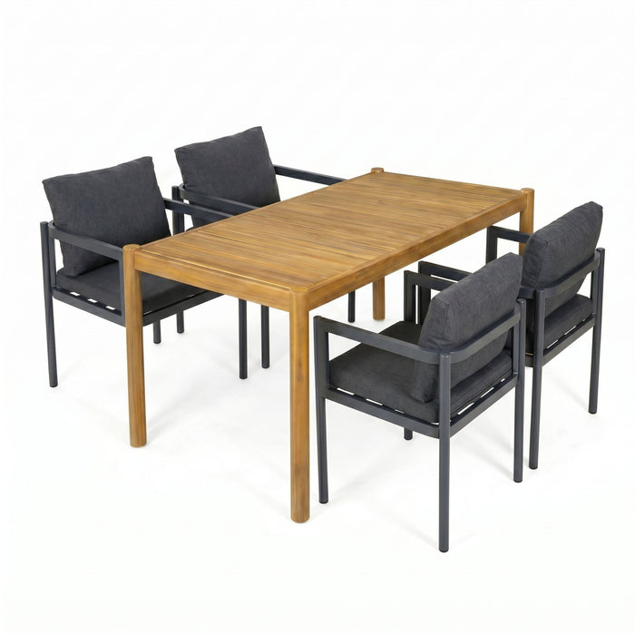 5 Piece Outdoor Patio Dining Set With Table, Chairs With Cushions - Gray / Light Teak Noble House