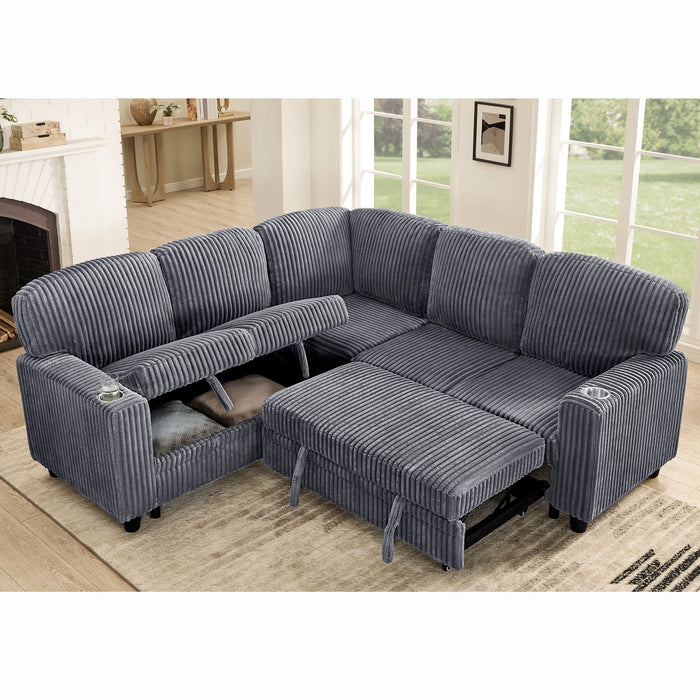 L-Shaped Sofa With Pull Out Sofa Bed With USB Home Essentials