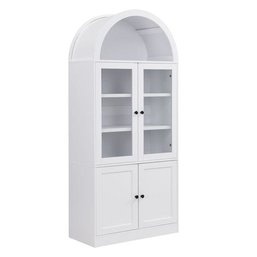 Tall Arched Top Storage Cabinet With 5 Tier Shelves, Soft Close Hinges Noble House