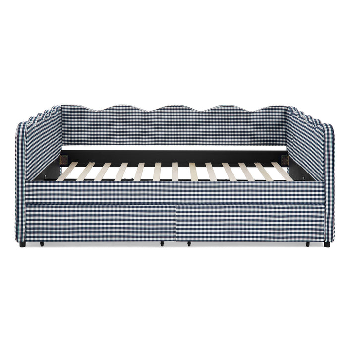 Gingham Daybed With USB Charging Port, Wave-Shaped Design Home Essentials