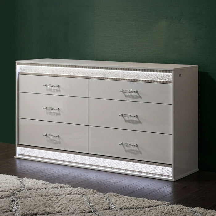 Glam - 6 Drawer Dresser & LED Lighting (Includes Dresser Only) - White Matrix Furniture Group