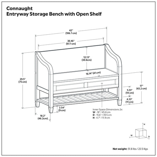 Connaught - Entryway Storage Bench With Shelf - Chestnut Simpli-Home