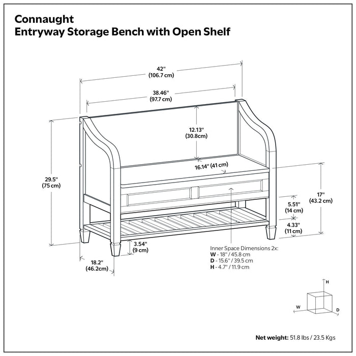 Connaught - Entryway Storage Bench With Shelf - Chestnut Simpli-Home