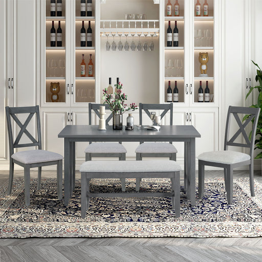 Foldable Dining Set For 6 With 4 Chairs And Bench, Space Saving Design - Gray Hearth and Haven
