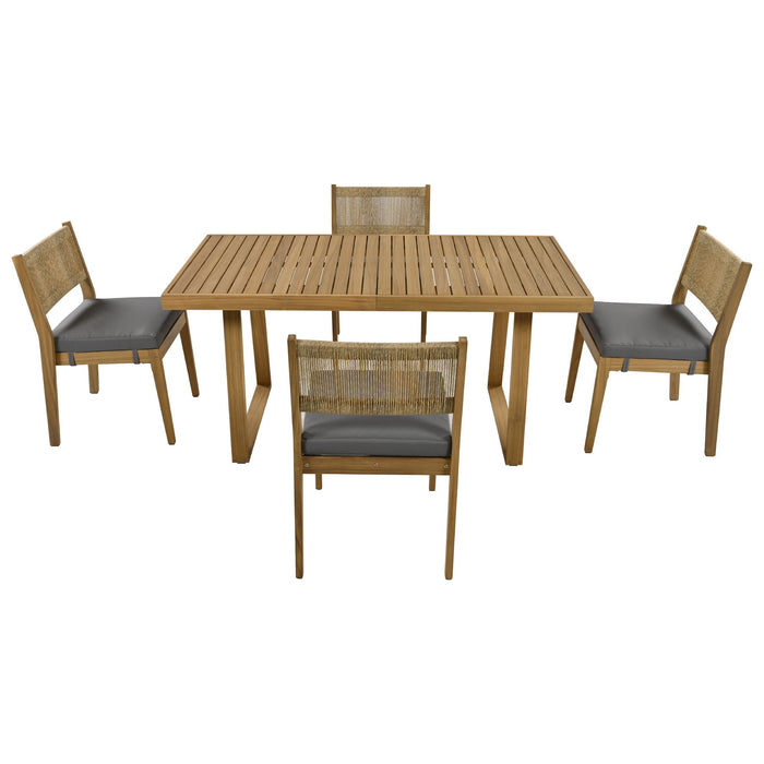 U_Style Multi Person Outdoor Acacia Wood Dining Table And Chair Set, Thick Cushions, Suitable For Balcony, Vourtyard, And Garden - Gray