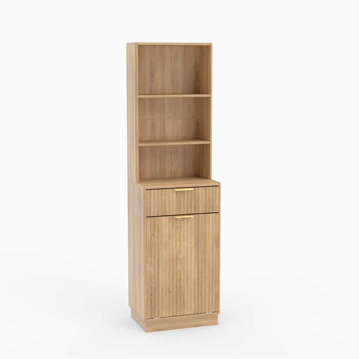 Tall Narrow Fluted Storage Cabinet With Trash Bin Compartment For Kitchen (Trash Can Not Included) Home Essentials