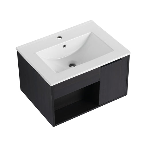 Wall Mounted Floating Bathroom Vanity With Open Shelf & Soft Close Door Home Essentials