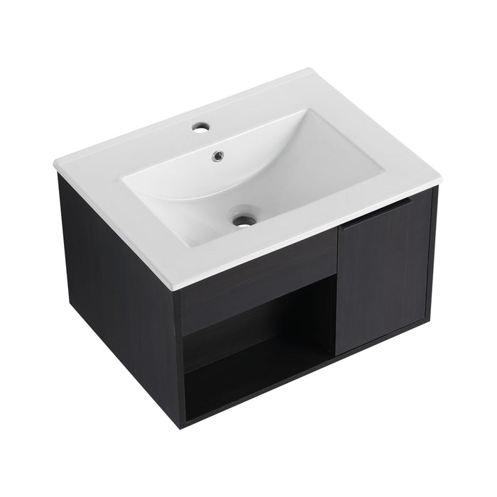 Wall Mounted Floating Bathroom Vanity With Open Shelf & Soft Close Door Home Essentials