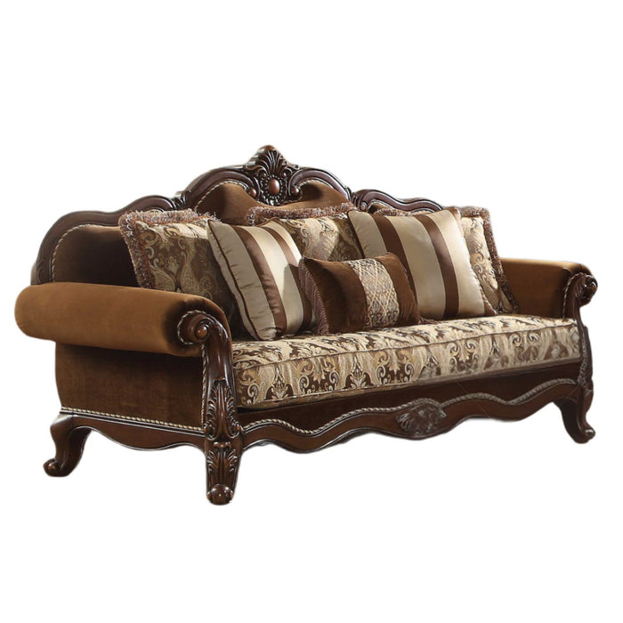 Velvet Floral Sofa And Toss Pillows With Espresso Legs - Oak