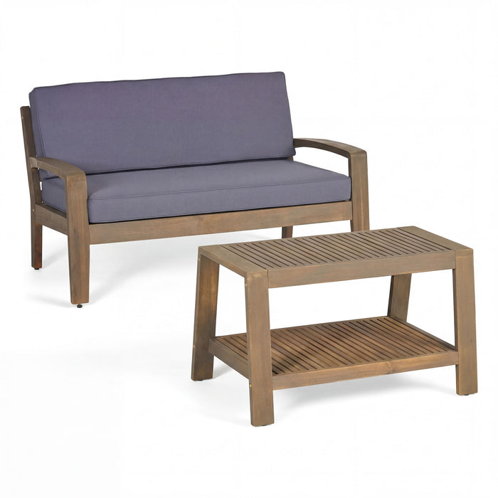 2 Piece Outdoor Conversation Set (Loveseat & Coffee Table With Water-Resistant Cushions) Noble House