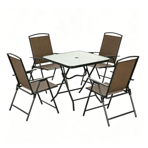 Outdoor Furniture Set, Foldable Patio Dining Set With Table And Chairs - Dark Brown Home Essentials