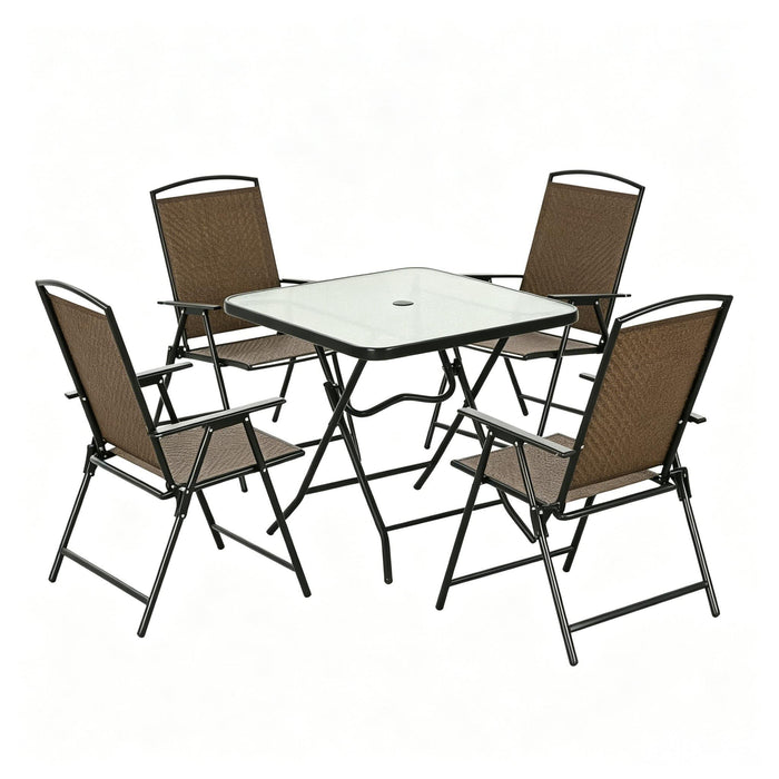 Outdoor Furniture Set, Foldable Patio Dining Set With Table And Chairs - Dark Brown Home Essentials