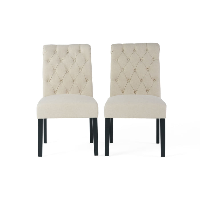 Dining Rolltop Chairs (Set of 2), Upholstered Armless Chair With Wood Leg - Ivory