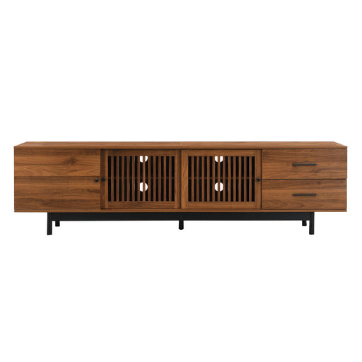 TV Stand, Media Console With 2 Drawers, Soft Closing Hinges, Adjustable Shelves, Slatted Design - Walnut Hearth and Haven