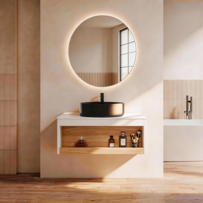 Floating Bathroom Vanity With Glossy Round Vessel Sink Home Essentials