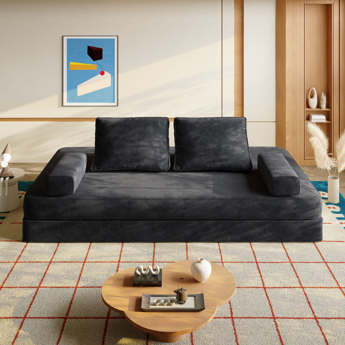 Multifunctional Convertible Sofa Bed With 2 Tumbler Backrests And 2 Pillows, Deep Seat Couch Home Essentials