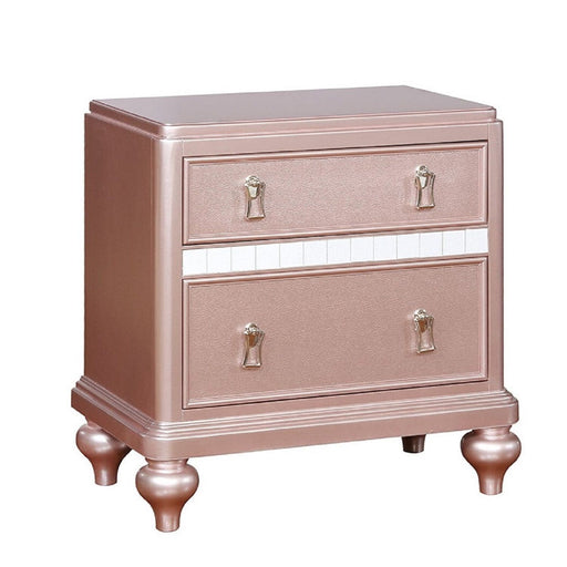 Nightstand With Mirror Accent Panels, 2 Drawer Design - Rose Gold Home Essentials