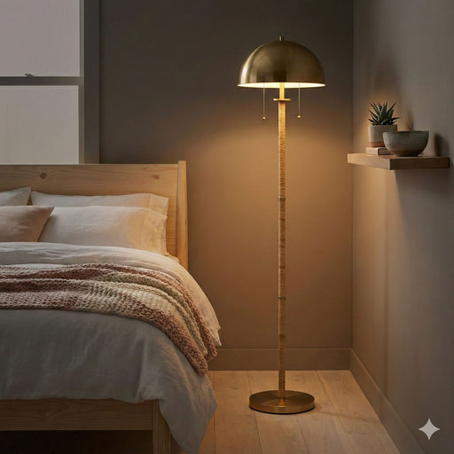 Allure - 2 Light Floor Lamp, Gold, Natural Tube, Double On / Off Pull Chain - Gold / Rattan Ashcroft Furniture