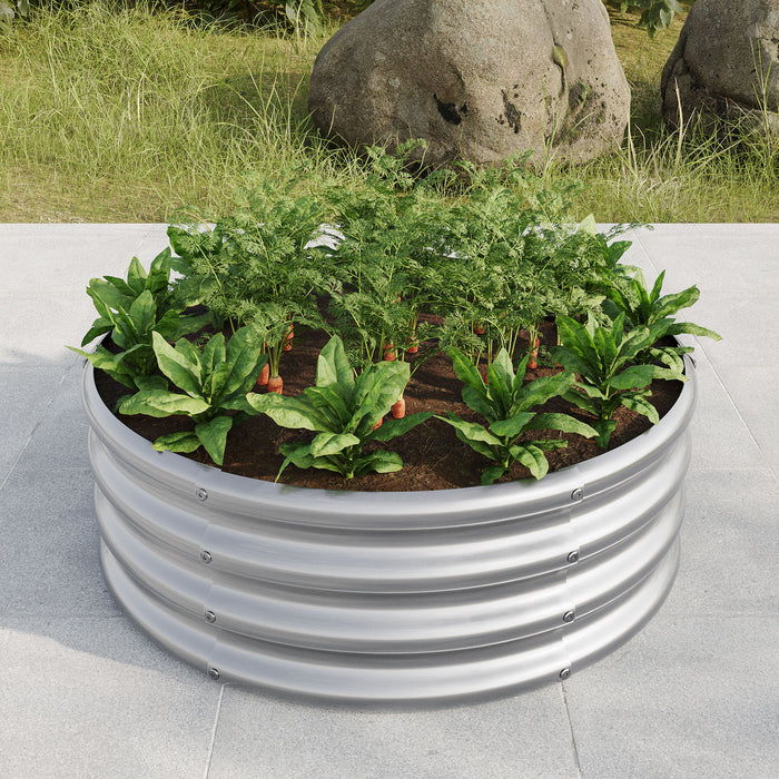 11.4" Tall Round Raised Garedn Bed, Metal Raised Beds For Vegetables, Outdoor Garden Raised Planter Box - Silver