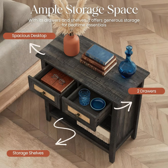 Storage Cabinet With 2 Drawers And 2 Shelves - Coffee Home Essentials