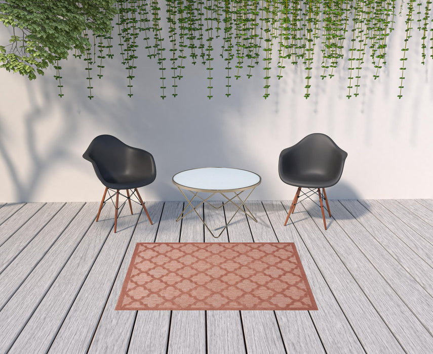 4' X 6' Ikat Indoor / Outdoor Area Rug - Coral Orange