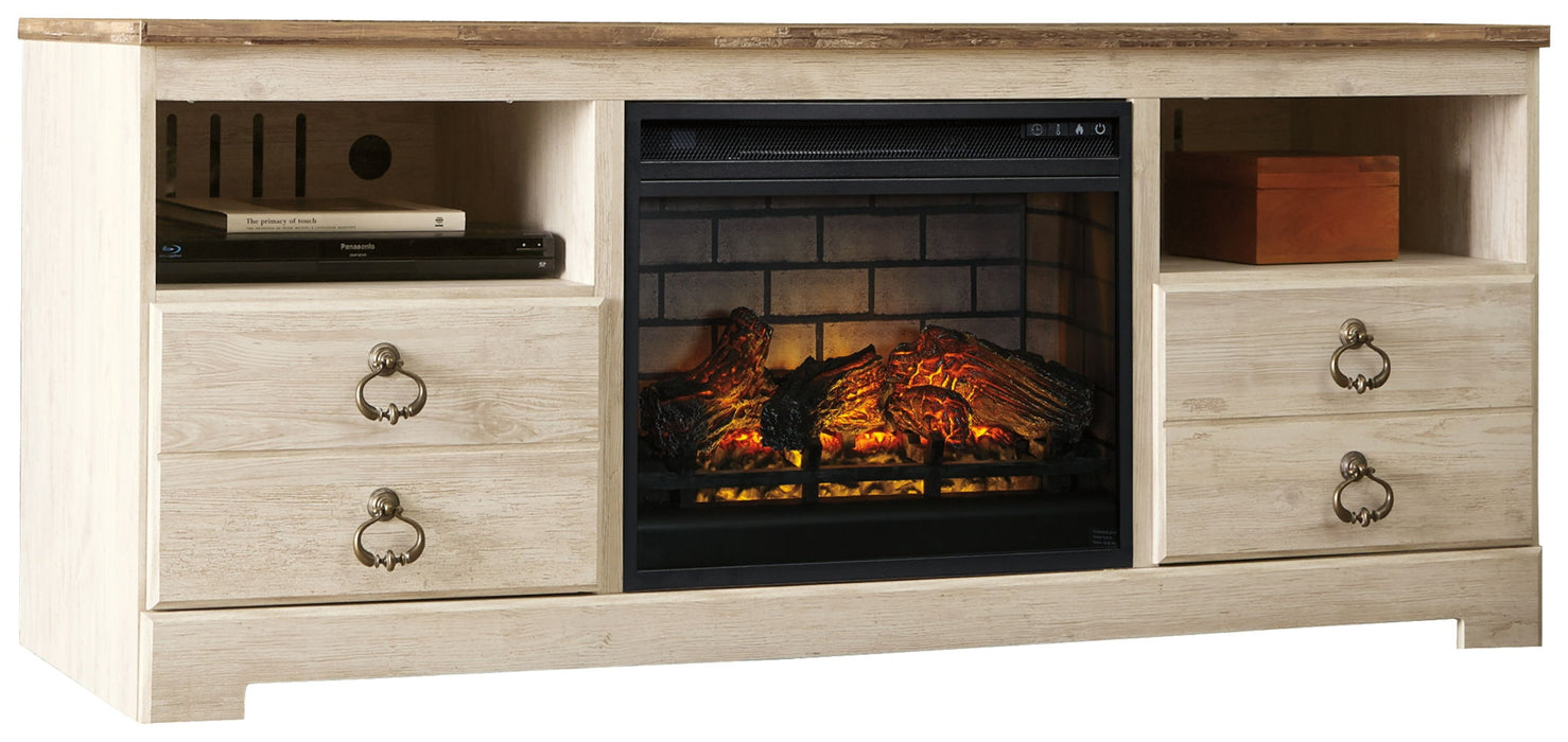 Willowton - 2 Pc. - 64" TV Stand With Faux Firebrick Fireplace Insert - Whitewash Signature Design by Ashley®