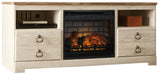 Willowton - 2 Pc. - 64" TV Stand With Faux Firebrick Fireplace Insert - Whitewash Signature Design by Ashley®