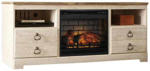 Willowton - 2 Pc. - 64" TV Stand With Faux Firebrick Fireplace Insert - Whitewash Signature Design by Ashley®