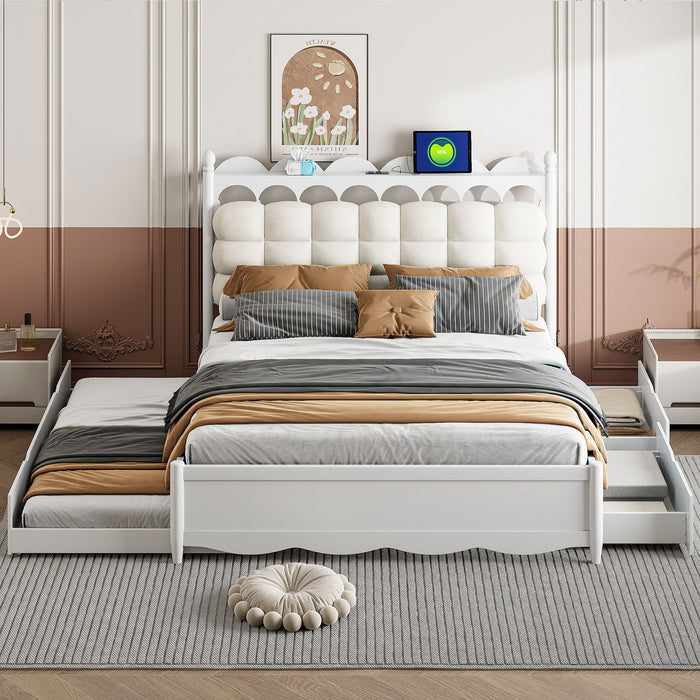 Storage Platform Bed, With 2 Big Drawers, Trundle, One Set Of Sockets & USB Ports Timeless Haven