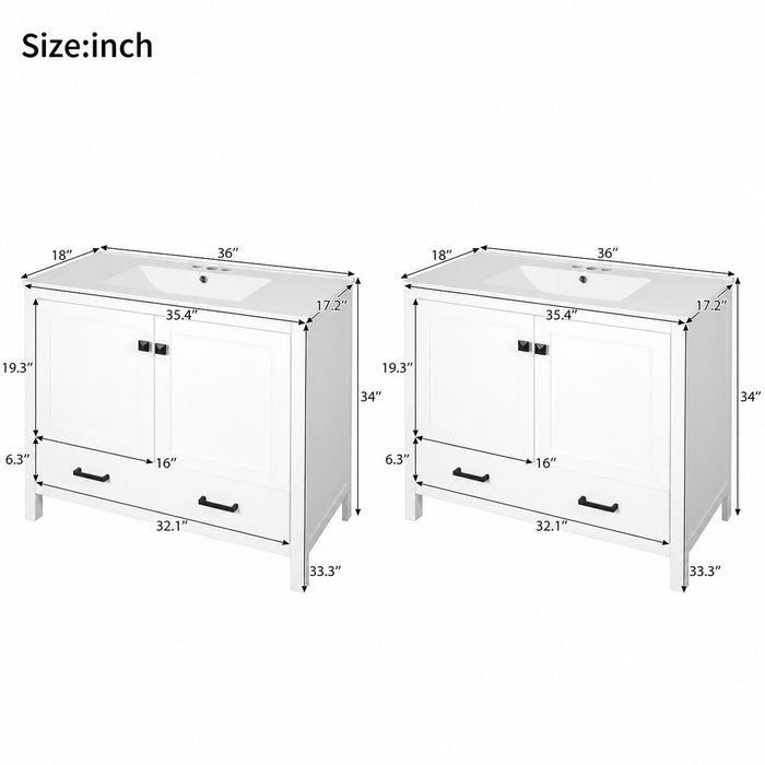 Bathroom Vanity With Sink, Soft Close Doors, Double Storage Shelves & Divided Drawer Ample Storage - White Hearth and Haven
