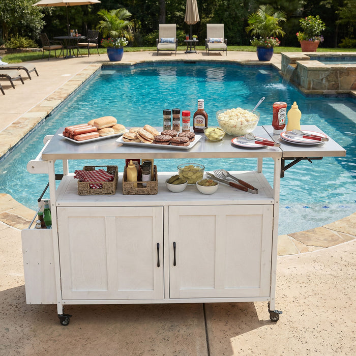 Foldable Outdoor Kitchen Island With Lockable Wheels, Storage Cabinet And Towel Rack For Patio Hearth and Haven