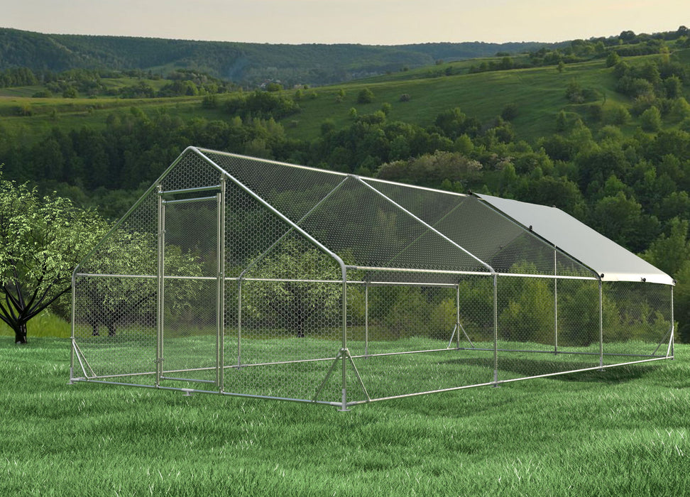 Large Metal Chicken Coop, Walk In Poultry Cage Hen Run House Rabbits Habitat Cage Spire Shaped Coop With Waterproof And Anti Ultraviolet Cover Daily Nest