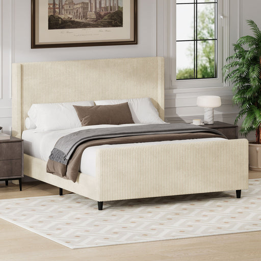 Upholstered Bed Frame With Vertical Stripe Wingback And High Footboard Hearth and Haven