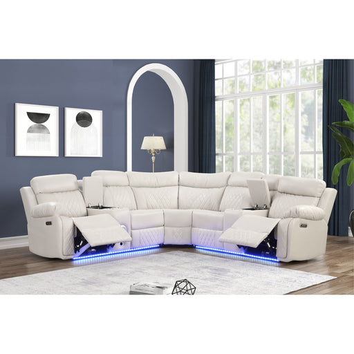 Lacrosse - Power Reclining Sectional Sofa & Bluetooth Speakers, LED Lights, Console Storage, Cup Holders And USB Charging - Beige Matrix Furniture Group