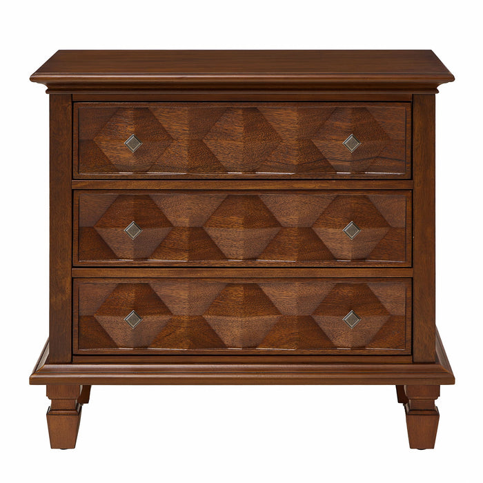 Nightstand With Charging Station, 3 Drawer Bedside Table - Walnut Home Essentials