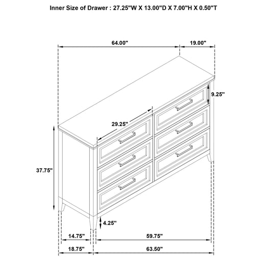 Inverness - 6 Drawer Bedroom Dresser - White Furniture Max