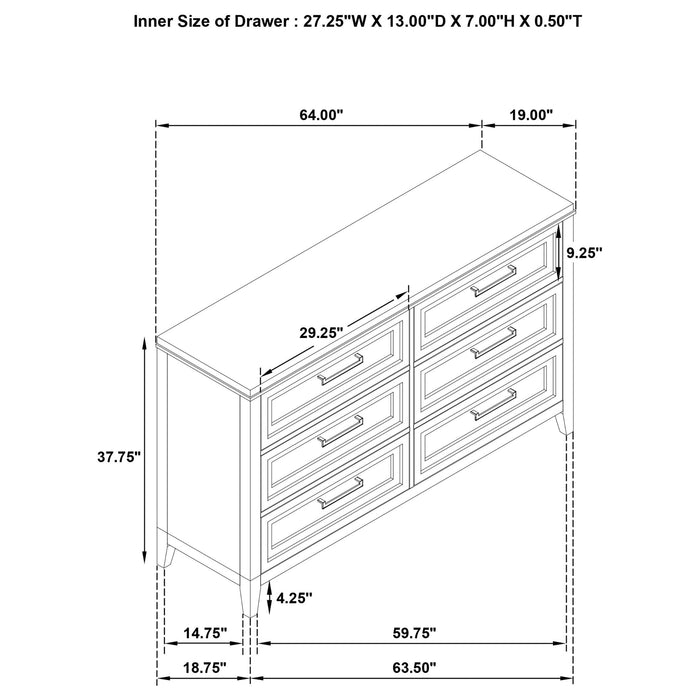 Inverness - 6 Drawer Bedroom Dresser - White Furniture Max