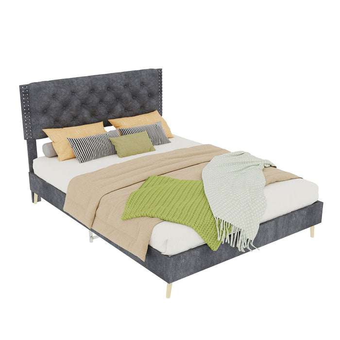 Upholstered Bed With Tufted Headboard Home Essentials
