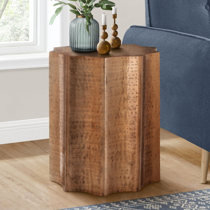 Drum Accent Side Table, Stylish Scalloped Design 8th Street