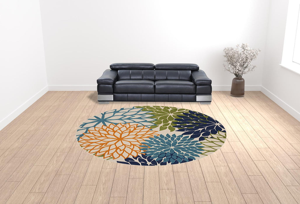 10' Round Floral Power Loom Area Rug - Blue / Green