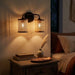 Quell - Double Light Vanity With Natural Shade Wall Lamp - Black / Rattan Ashcroft Furniture